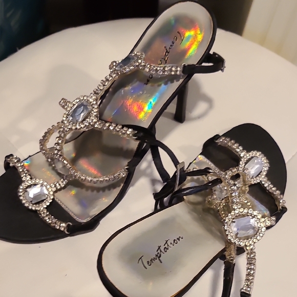 Temptations Black and Silver Embellished Heels - Picture 2 of 5